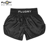 FLUORY MTSF119 MUAY THAI BOXING SHORTS XS-XXXL BLACK UNISEX JUNIOR & ADULT