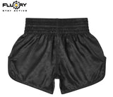 FLUORY MTSF119 MUAY THAI BOXING SHORTS XS-XXXL BLACK UNISEX JUNIOR & ADULT