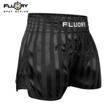 FLUORY MTSF120 MUAY THAI BOXING SHORTS XS-XXXL BLACK UNISEX JUNIOR & ADULT