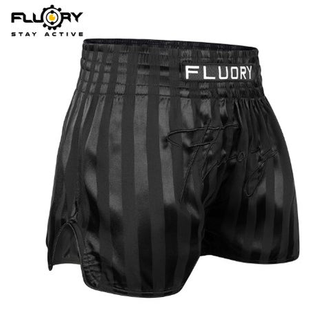 FLUORY MTSF120 MUAY THAI BOXING SHORTS XS-XXXL BLACK UNISEX JUNIOR & ADULT