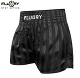 FLUORY MTSF120 MUAY THAI BOXING SHORTS XS-XXXL BLACK UNISEX JUNIOR & ADULT