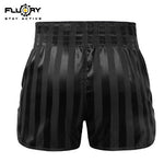 FLUORY MTSF120 MUAY THAI BOXING SHORTS XS-XXXL BLACK UNISEX JUNIOR & ADULT