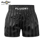FLUORY MTSF120 MUAY THAI BOXING SHORTS XS-XXXL BLACK UNISEX JUNIOR & ADULT