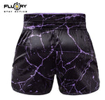 FLUORY MTSF121 MUAY THAI BOXING SHORTS XS-XXXL BLACK PURPLE UNISEX JUNIOR & ADULT
