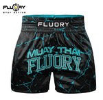 FLUORY MTSF121 MUAY THAI BOXING SHORTS XS-XXXL BLACK BLUE UNISEX JUNIOR & ADULT