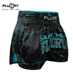 FLUORY MTSF121 MUAY THAI BOXING SHORTS XS-XXXL BLACK BLUE UNISEX JUNIOR & ADULT