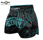 FLUORY MTSF121 MUAY THAI BOXING SHORTS XS-XXXL BLACK BLUE UNISEX JUNIOR & ADULT
