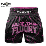 FLUORY MTSF121 MUAY THAI BOXING SHORTS XS-XXXL BLACK ROSE RED UNISEX JUNIOR & ADULT