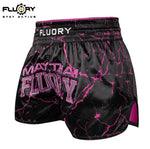 FLUORY MTSF121 MUAY THAI BOXING SHORTS XS-XXXL BLACK ROSE RED UNISEX JUNIOR & ADULT