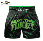 FLUORY MTSF121 MUAY THAI BOXING SHORTS XS-XXXL BLACK GREEN UNISEX JUNIOR & ADULT