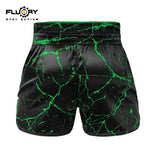 FLUORY MTSF121 MUAY THAI BOXING SHORTS XS-XXXL BLACK GREEN UNISEX JUNIOR & ADULT