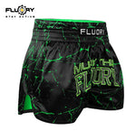 FLUORY MTSF121 MUAY THAI BOXING SHORTS XS-XXXL BLACK GREEN UNISEX JUNIOR & ADULT