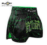 FLUORY MTSF121 MUAY THAI BOXING SHORTS XS-XXXL BLACK GREEN UNISEX JUNIOR & ADULT