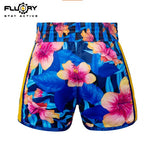 FLUORY MTSF125 MUAY THAI BOXING SHORTS XS-XXXL BLUE UNISEX JUNIOR & ADULT