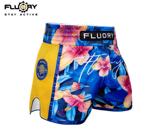 FLUORY MTSF125 MUAY THAI BOXING SHORTS XS-XXXL BLUE UNISEX JUNIOR & ADULT