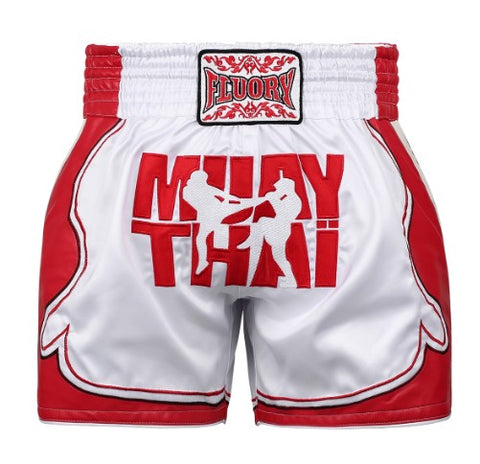 FLUORY MTSF134 MUAY THAI BOXING SHORTS XXS-XXL WHITE UNISEX JUNIOR & ADULT
