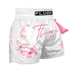 FLUORY MTSF136 MUAY THAI BOXING SHORTS XXS-XXL WHITE UNISEX JUNIOR & ADULT