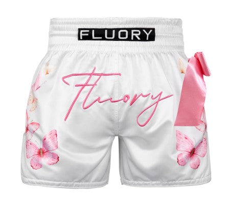 FLUORY MTSF136 MUAY THAI BOXING SHORTS XXS-XXL WHITE UNISEX JUNIOR & ADULT