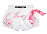 FLUORY MTSF136 MUAY THAI BOXING SHORTS XXS-XXL WHITE UNISEX JUNIOR & ADULT