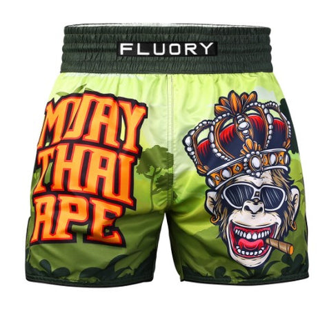 FLUORY MTSF137 MUAY THAI BOXING SHORTS XXS-XXL GREEN UNISEX JUNIOR & ADULT