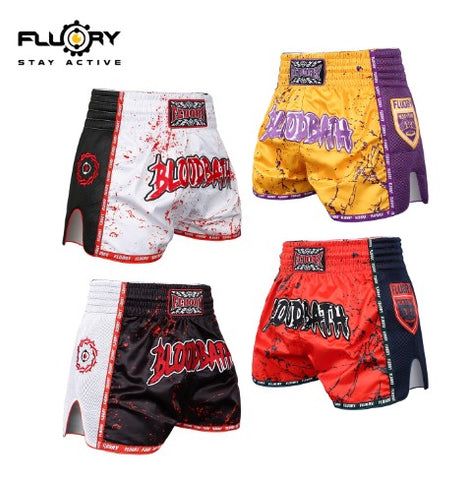 FLUORY MTSF144 BLOODBATH MUAY THAI BOXING SHORTS XS-XXXL 4 COLOURS UNISEX JUNIOR & ADULT
