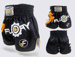 FLUORY MTSF33 MUAY THAI BOXING SHORTS XS-XXXL BLACK UNISEX JUNIOR & ADULT