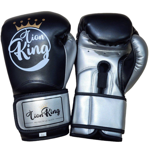 LION KING 7985 MUAY THAI  BOXING GLOVES 2.0  8-12 oz Black Silver