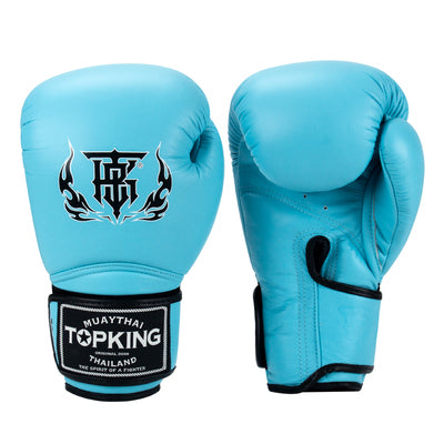 Top King TKBGSV MUAY THAI BOXING GLOVES Cowhide Leather 8-16 oz Light Blue