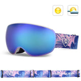 High Experience Snowboarding Ski Outdoor Protection UV Protection Anti-fog Magnetic Goggles Adult Unisex Blue Palm Strap