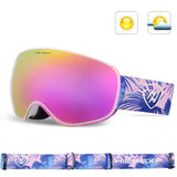 High Experience Snowboarding Ski Outdoor Protection UV Protection Anti-fog Magnetic Goggles Adult Unisex Pink Palm Strap