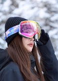 High Experience Snowboarding Ski Outdoor Protection UV Protection Anti-fog Magnetic Goggles Adult Unisex Pink Palm Strap