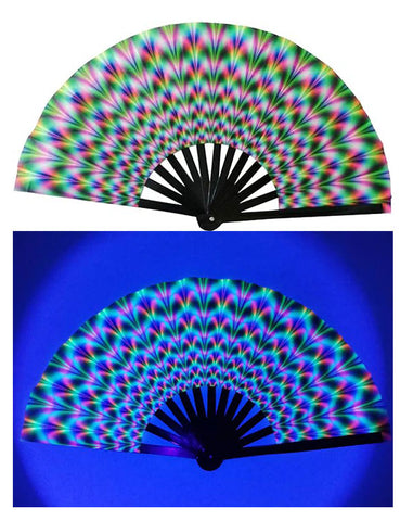 Carnival Party Dancing Performing UV Fluorescent Folding Hand Fan Bamboo Tangs 33 cm PF002