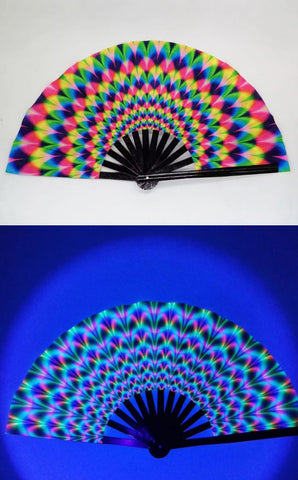 Carnival Party Dancing Performing UV Fluorescent Folding Hand Fan Bamboo Tangs 33 cm PF012