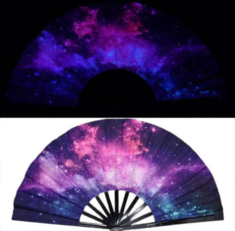 Carnival Party Dancing Performing UV Fluorescent Folding Hand Fan Bamboo Tangs 33 cm PF014