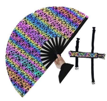 Carnival Party Dancing Performing UV Fluorescent Folding Hand Fan Bamboo Tangs With Case 33 cm PF015
