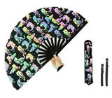 Carnival Party Dancing Performing UV Fluorescent Folding Hand Fan Bamboo Tangs With Case 33 cm PF016