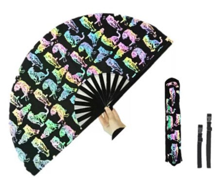 Carnival Party Dancing Performing UV Fluorescent Folding Hand Fan Bamboo Tangs With Case 33 cm PF016