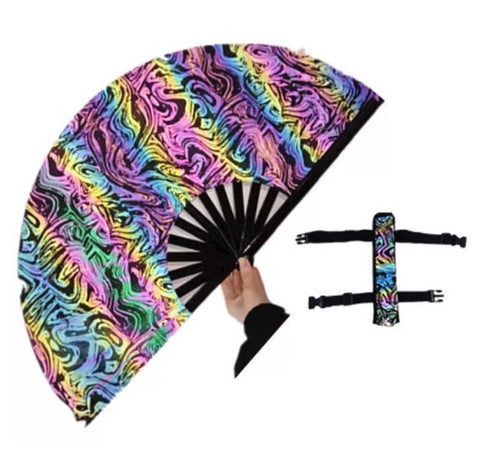 Carnival Party Dancing Performing UV Fluorescent Folding Hand Fan Bamboo Tangs With Case 33 cm PF017