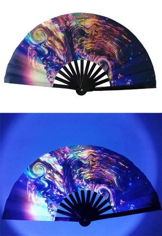 Carnival Party Dancing Performing UV Fluorescent Folding Hand Fan Bamboo Tangs 33 cm PF020