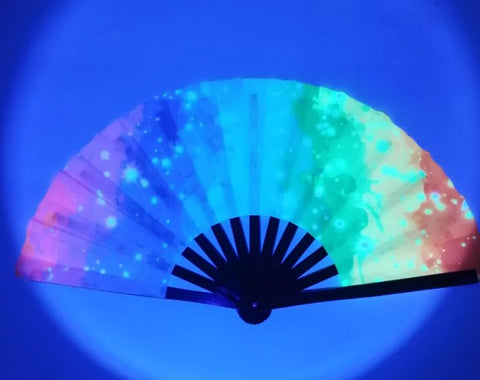 Carnival Party Dancing Performing UV Fluorescent Folding Hand Fan Bamboo Tangs 33 cm PF021
