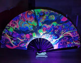 Carnival Party Dancing Performing UV Fluorescent Folding Hand Fan Bamboo Tangs 33 cm PF022