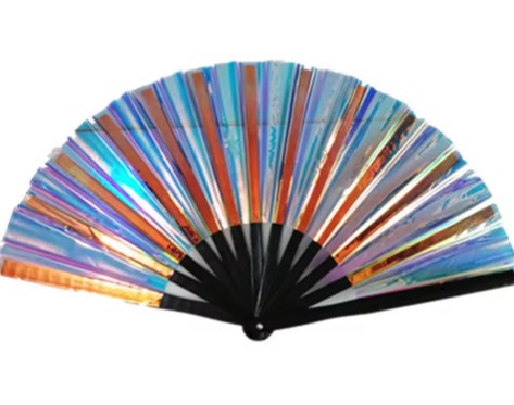 Carnival Party Dancing Performing UV Fluorescent Folding Hand Fan Bamboo Tangs Mikly White Blue 33 cm PF023