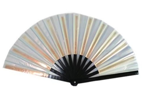 Carnival Party Dancing Performing UV Fluorescent Folding Hand Fan Bamboo Tangs White 33 cm PF024