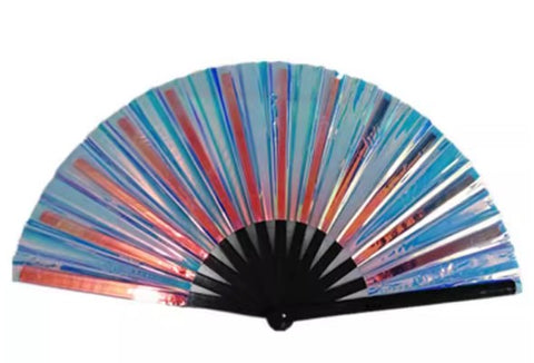 Carnival Party Dancing Performing UV Fluorescent Folding Hand Fan Bamboo Tangs Blue 33 cm PF026