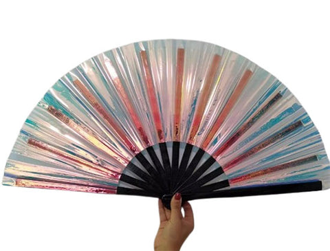 Carnival Party Dancing Performing UV Fluorescent Folding Hand Fan Bamboo Tangs Light Grey 33 cm PF027