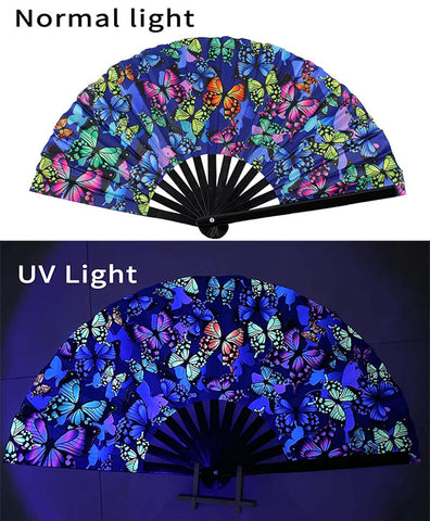 Carnival Party Dancing Performing UV Fluorescent Folding Hand Fan Bamboo Tangs 33 cm PF029