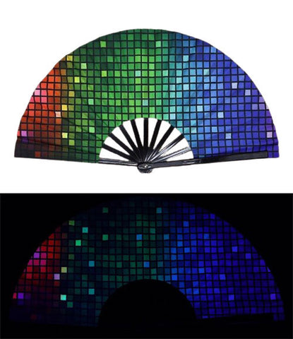 Carnival Party Dancing Performing UV Fluorescent Folding Hand Fan Bamboo Tangs 33 cm PF036
