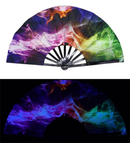 Carnival Party Dancing Performing UV Fluorescent Folding Hand Fan Bamboo Tangs 33 cm PF042