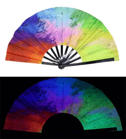 Carnival Party Dancing Performing UV Fluorescent Folding Hand Fan Bamboo Tangs 33 cm PF043