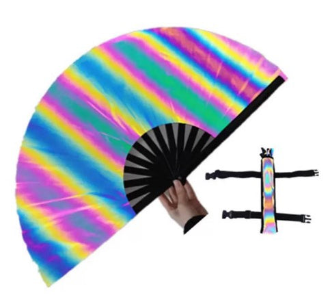 Carnival Party Dancing Performing UV Fluorescent Folding Hand Fan Bamboo Tangs With Case 33 cm PF045